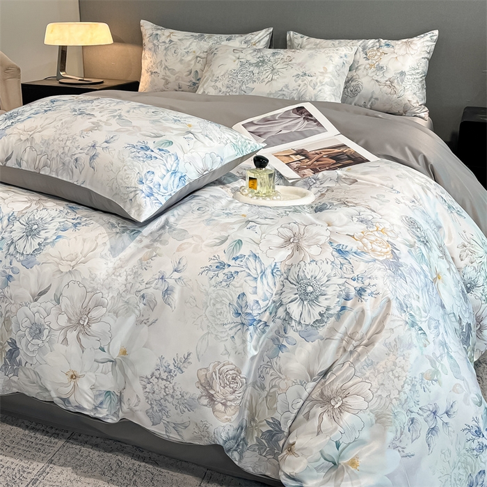 91家纺网 家纺一手货源 找家纺 笙意家纺2025新款水洗冰丝数码印花暗盒款四件套 花韵