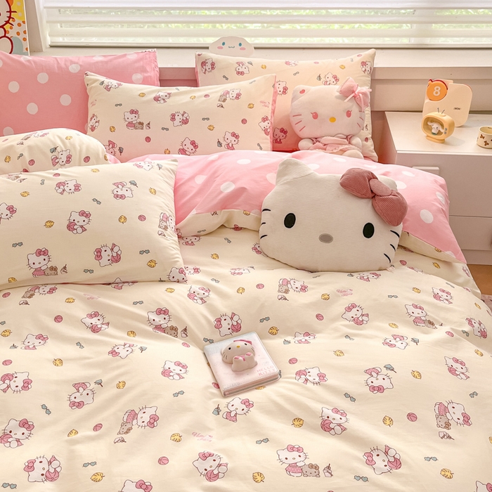 91家纺网 家纺一手货源 找家纺 暮思家居 2025新款正版授权三丽鸥全棉四件套系列四件套 篮球凯蒂