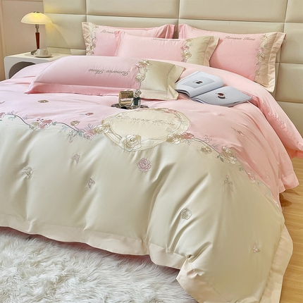 91家纺网 家纺一手货源 找家纺 （总）女子家纺 2025新款高支高密140克磨毛刺绣四件套--浪漫时光