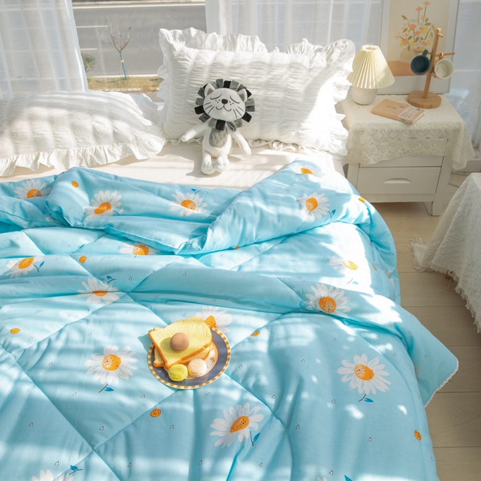 91家纺网 家纺一手货源 找家纺 棉乐町 2025新款全棉棉花夏凉被纯棉夏被空调被子 小雏菊 蓝