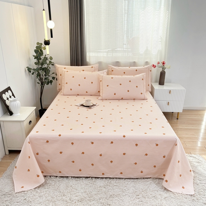 91家纺网 家纺一手货源 找家纺 伊而梦蚊帐 2025新款A类老粗布抗菌床单 橘子格-橙