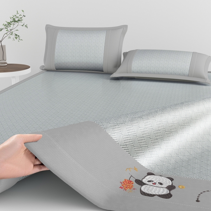 91家纺网 家纺一手货源 找家纺 爱宝被业  2025新款凉感抗菌冰丝席凉席 灰色