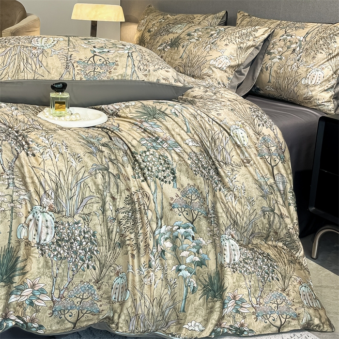 91家纺网 家纺一手货源 找家纺 笙意家纺2025新款水洗冰丝数码印花暗盒款四件套 妙然-灰