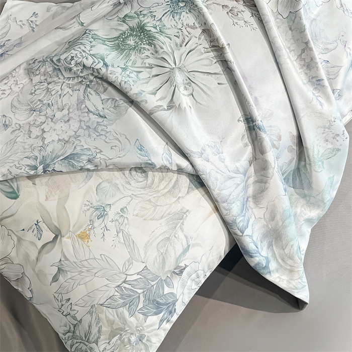 91家纺网 家纺一手货源 找家纺 笙意家纺2025新款水洗冰丝数码印花暗盒款四件套 花韵