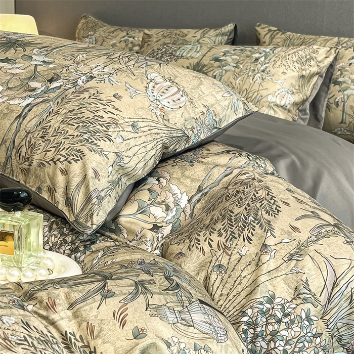 91家纺网 家纺一手货源 找家纺 笙意家纺2025新款水洗冰丝数码印花暗盒款四件套 妙然-灰