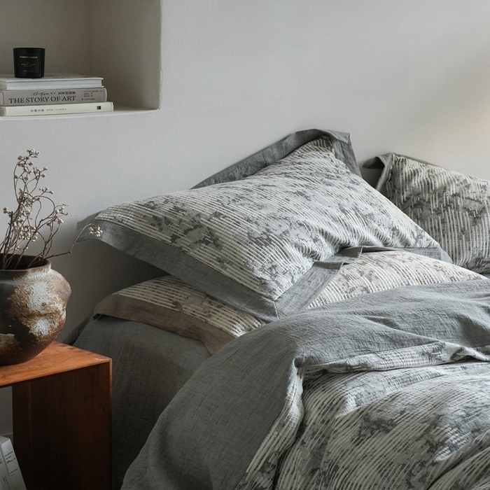 91家纺网 家纺一手货源 找家纺 （总）璞素2025新款全棉色织三层纱四件套-松隐