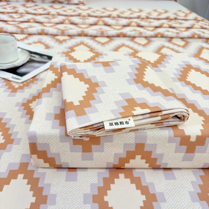 91家纺网 家纺一手货源 找家纺 伊而梦蚊帐 2025新款原棉老粗布床单 菱格棕