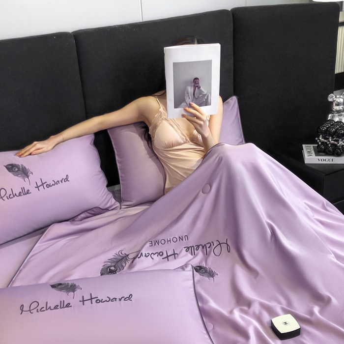 91家纺网 家纺一手货源 找家纺 吾诺 2025 双拼及羽毛刺绣夏被四件套绣花夏被水洗天丝夏被水洗真丝夏凉被空调被 羽毛-紫