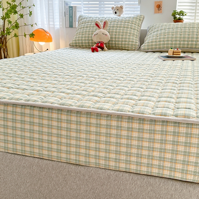 91家纺网 家纺一手货源 找家纺 铭成家纺 2025新款A类亲肤纯棉加厚床笠 简兮绿