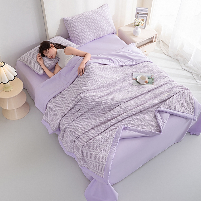 91家纺网 家纺一手货源 找家纺 吾诺 2025 韩式立体提花公主格大豆夏被子被芯夏凉被夏被四件套 公主格-紫