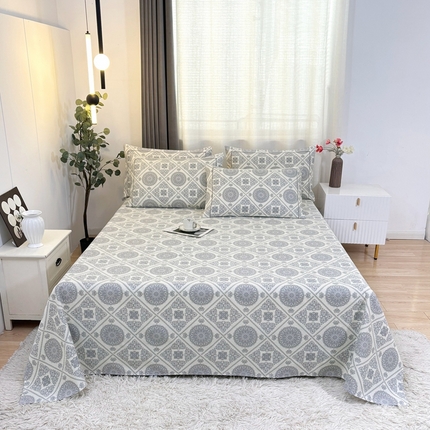 91家纺网 家纺一手货源 找家纺 伊而梦蚊帐 2025新款A类老粗布抗菌床单 十方景-蓝