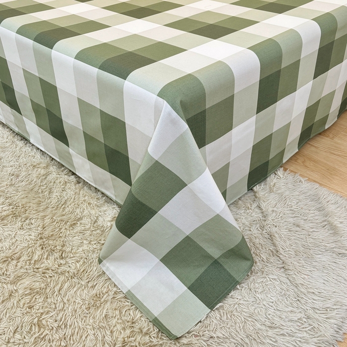 91家纺网 家纺一手货源 找家纺 伊而梦蚊帐 2025新款A类老粗布抗菌床单 大方格-绿