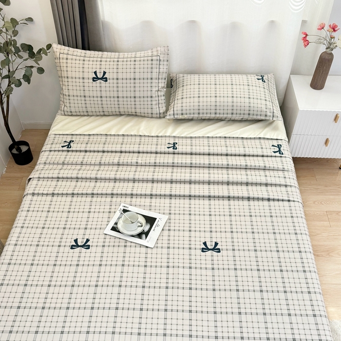 91家纺网 家纺一手货源 找家纺 伊而梦蚊帐 2025新款A类老粗布抗菌床单 条格结-米