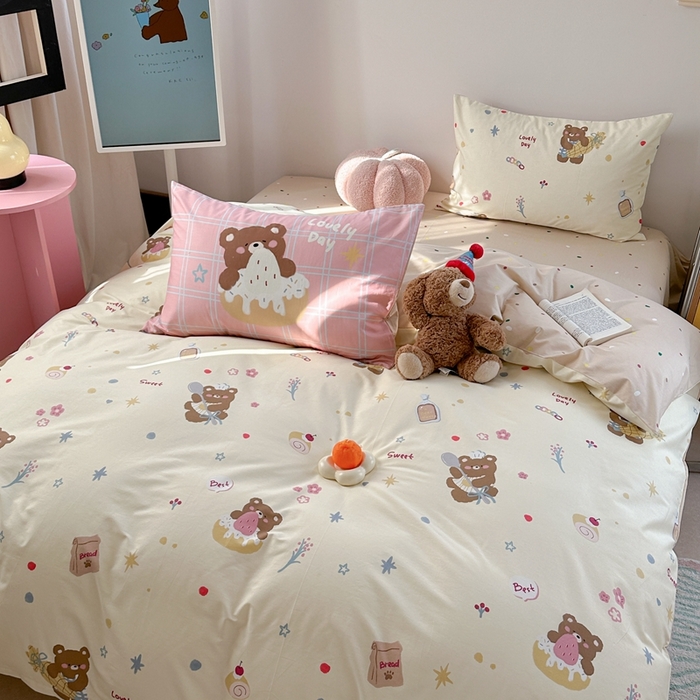 91家纺网 家纺一手货源 找家纺 时年家纺 2025新款全棉数码趣味系列3.0 四件套 甜圈小熊