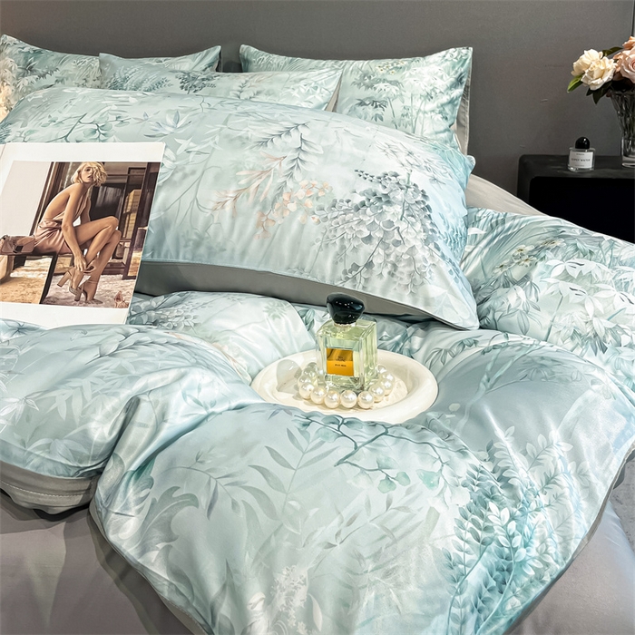 91家纺网 家纺一手货源 找家纺 笙意家纺2025新款水洗冰丝数码印花暗盒款四件套 浮影