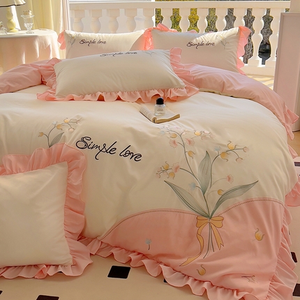 凯美家居 2025新款超柔亲肤磨毛刺绣花仙子系列四件套 花仙子 白粉