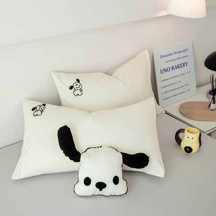 91家纺网 家纺一手货源 找家纺 倾慕家纺 2025新款倾慕INS风毛巾绣纯棉系列枕套 毛巾绣-狗狗