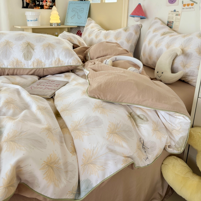 91家纺网 家纺一手货源 找家纺 潮邦创意家居 2025新款云柔棉立体嵌绳款小清新四件套 羽影流光