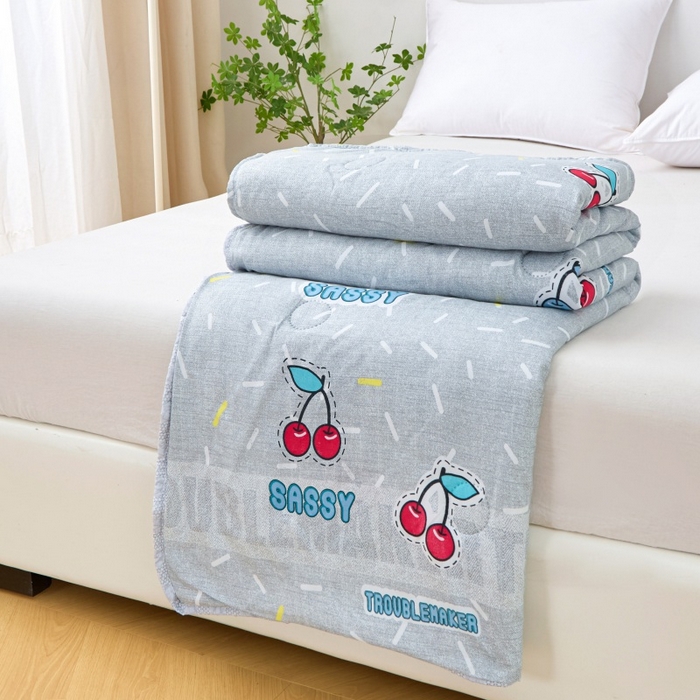 91家纺网 家纺一手货源 找家纺 2025新款亲肤绒礼品夏被窄边 仲夏樱桃