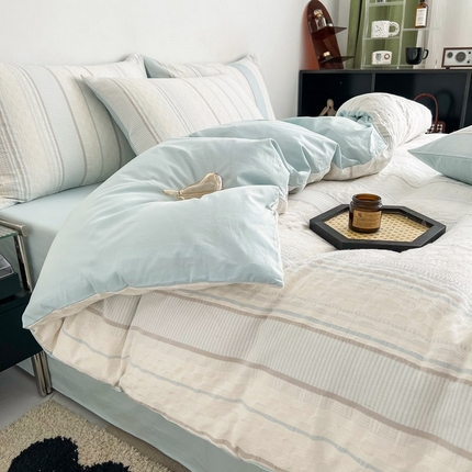 倾慕家纺 2025新款倾慕全棉3D立体提花纯棉系列四件套 华夫生活-蓝