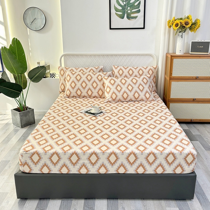 91家纺网 家纺一手货源 找家纺 伊而梦蚊帐 2025新款原棉老粗布床笠 菱格棕