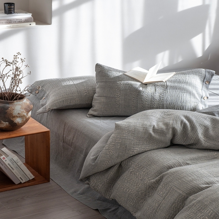 91家纺网 家纺一手货源 找家纺 （总）璞素2025新款全棉色织三层纱四件套-银河