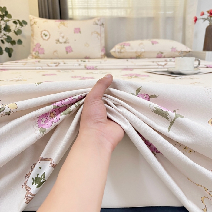 91家纺网 家纺一手货源 找家纺 伊而梦蚊帐 2025新款A类老粗布抗菌床单 花束兔-粉