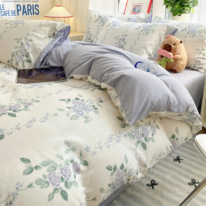 91家纺网 家纺一手货源 找家纺 盛秋家纺 2025新款水洗棉印花四件套-卡通系列 紫韵+星黛紫