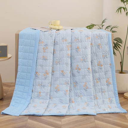被多多被业  2025新款小清新印花小竺棉多针绗绣夏凉被 碎花-蓝
