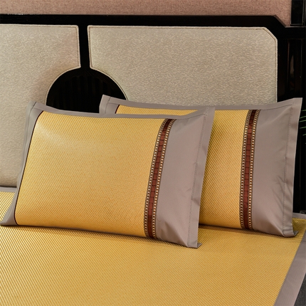 小牛席业  2025新款B夏凉枕套系列凉枕套夏天枕套冰丝枕套竹枕套藤枕套冰藤枕套 B冰藤浅咖-花边枕套