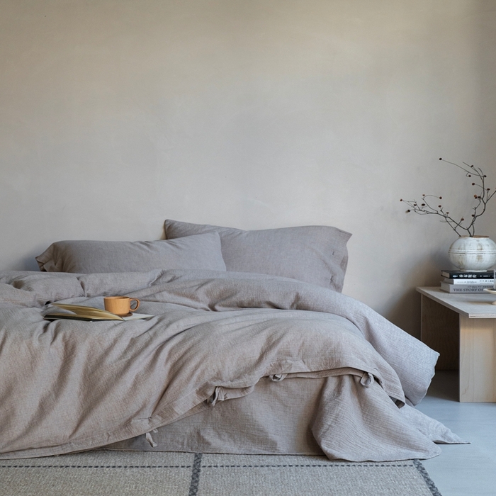 91家纺网 家纺一手货源 找家纺 璞素2025新款全棉色织三层纱四件套-素简 咖色