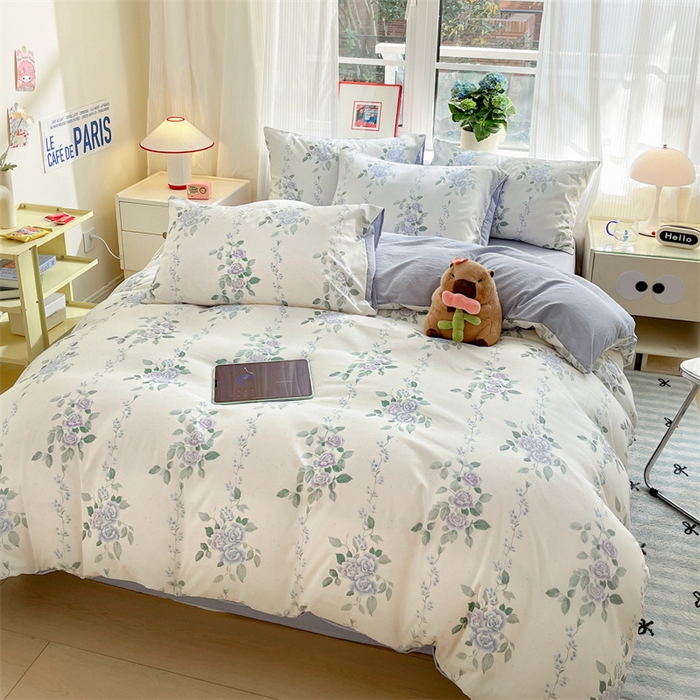 91家纺网 家纺一手货源 找家纺 盛秋家纺 2025新款水洗棉印花四件套-卡通系列 紫韵+星黛紫