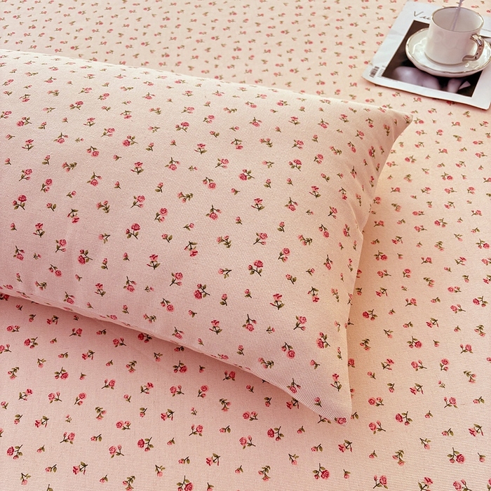 91家纺网 家纺一手货源 找家纺 伊而梦蚊帐 2025新款原棉老粗布床笠 粉玫瑰