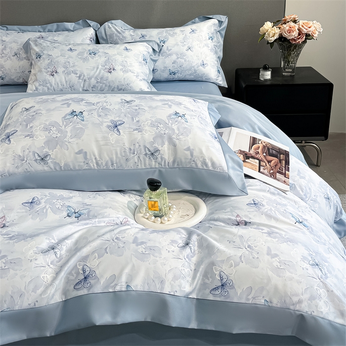 91家纺网 家纺一手货源 找家纺 笙意家纺 2025新款水洗冰丝数码印花宽边四件套 春序