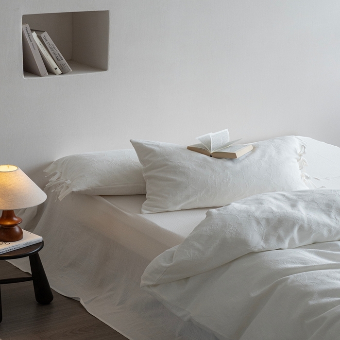 91家纺网 家纺一手货源 找家纺 璞素2025新款全棉色织三层纱四件套-半谷·清荷 清荷