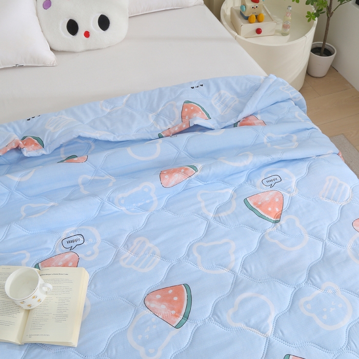 91家纺网 家纺一手货源 找家纺 被多多被业  2025新款清新印花亲肤绒超声波工艺夏凉被 凉爽夏日