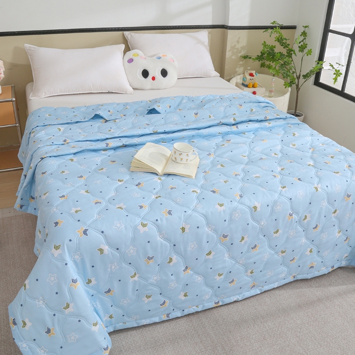 91家纺网 家纺一手货源 找家纺 被多多被业  2025新款清新印花亲肤绒超声波工艺夏凉被 梦幻星空