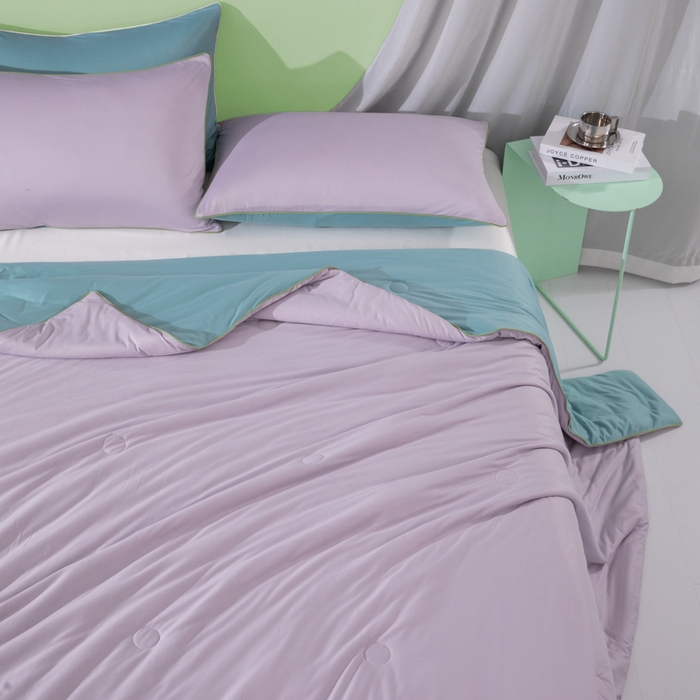 91家纺网 家纺一手货源 找家纺 吾诺 2025 针织棉夏被双拼色大豆夏被子被芯夏凉被空调被 烟紫-星兰