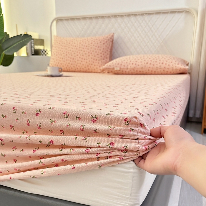 91家纺网 家纺一手货源 找家纺 伊而梦蚊帐 2025新款原棉老粗布床笠 粉玫瑰