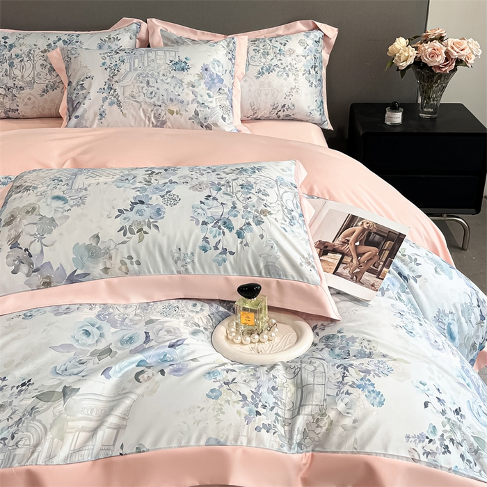 91家纺网 家纺一手货源 找家纺 笙意家纺 2025新款水洗冰丝数码印花宽边四件套 冬聆