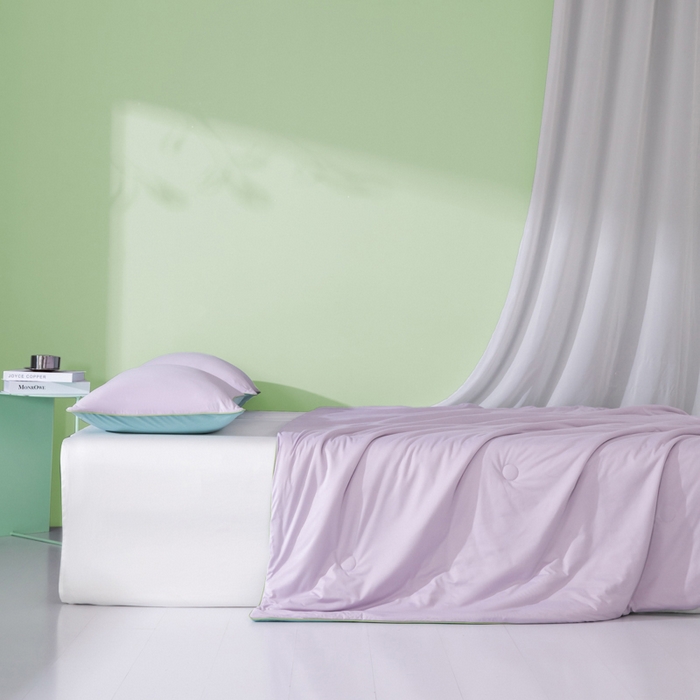 91家纺网 家纺一手货源 找家纺 吾诺 2025 针织棉夏被双拼色大豆夏被子被芯夏凉被空调被 烟紫-星兰