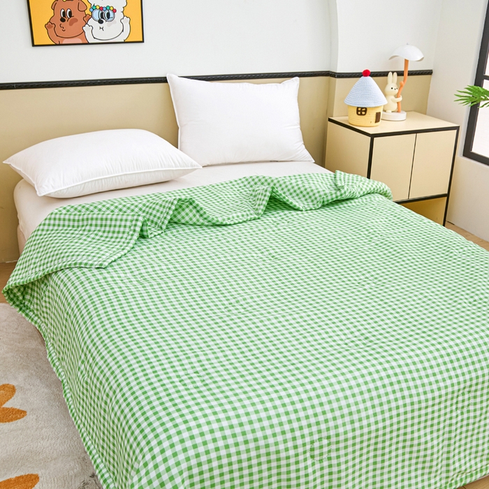 91家纺网 家纺一手货源 找家纺 侨鑫 2025新款亲肤水洗棉夏被宽边 绿色格调