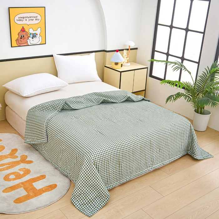 91家纺网 家纺一手货源 找家纺 侨鑫 2025新款亲肤水洗棉夏被宽边 微格香绿