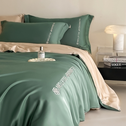 91家纺网 家纺一手货源 找家纺 （总）梦幻之城 2025新款水洗真丝双拼刺绣夏被四件套-芮雅风格二