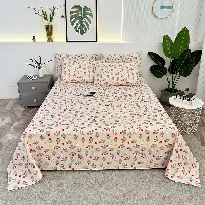 91家纺网 家纺一手货源 找家纺 伊而梦蚊帐 2025新款原棉老粗布床单 草莓兔