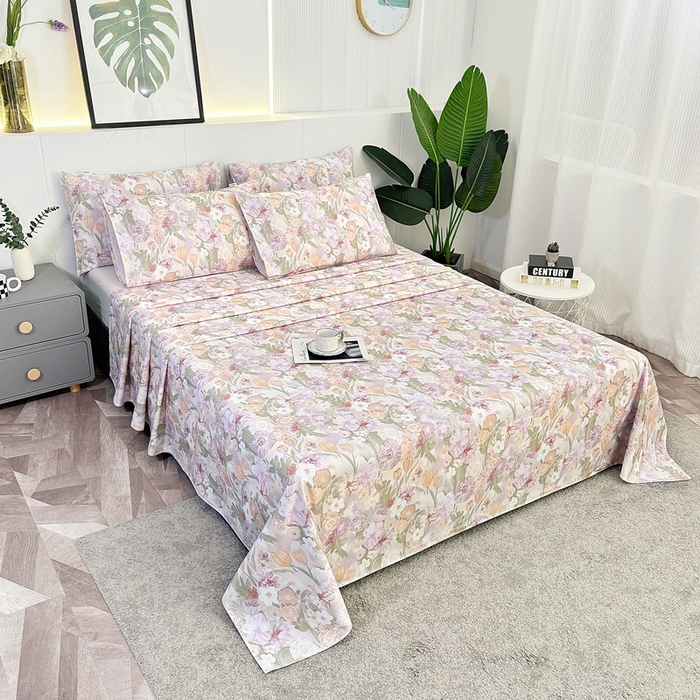 91家纺网 家纺一手货源 找家纺 伊而梦蚊帐 2025新款原棉老粗布床单 满庭芳