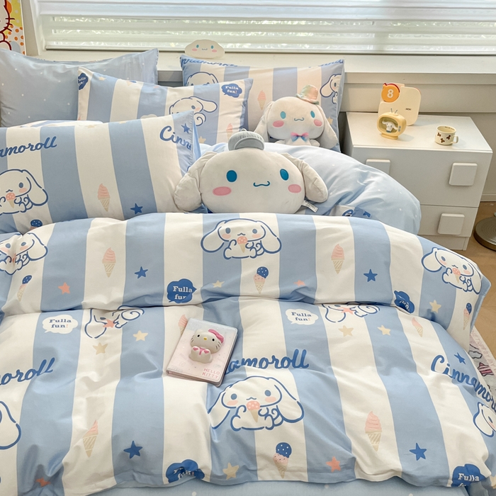 91家纺网 家纺一手货源 找家纺 暮思家居 2025新款正版授权三丽鸥全棉四件套系列四件套 蓝条玉桂狗