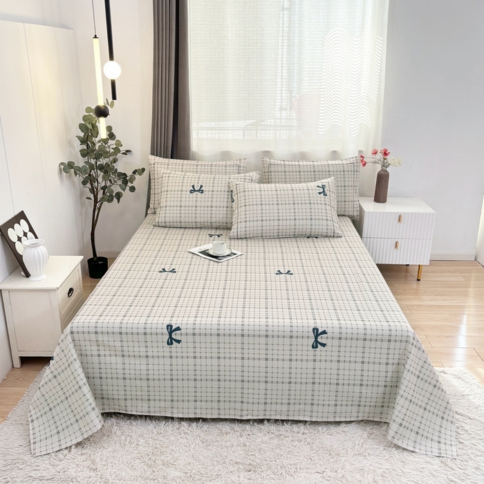 91家纺网 家纺一手货源 找家纺 伊而梦蚊帐 2025新款A类老粗布抗菌床单 条格结-米