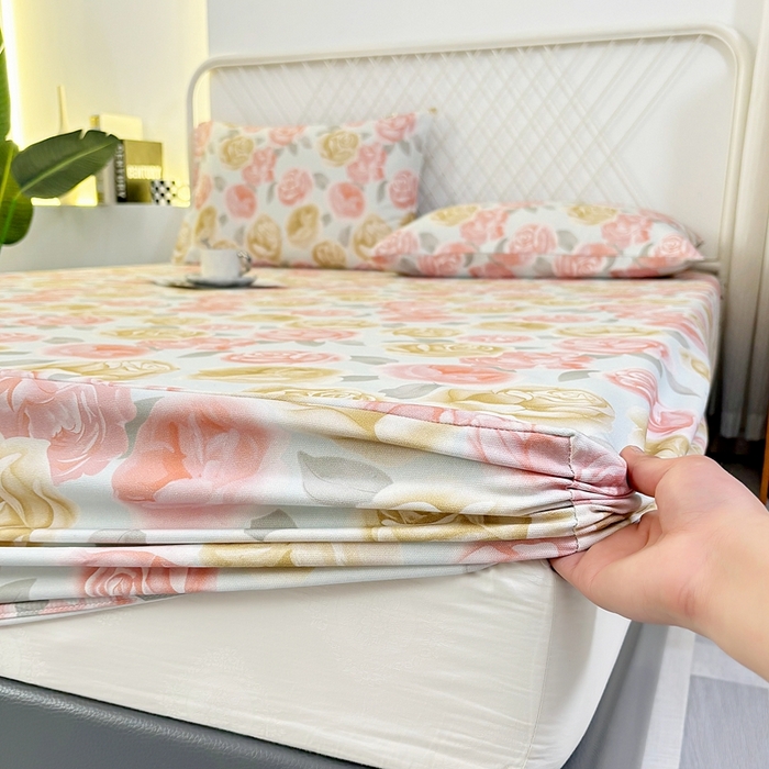 91家纺网 家纺一手货源 找家纺 伊而梦蚊帐 2025新款原棉老粗布床笠 画屏春