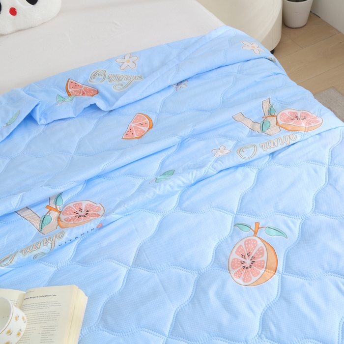 91家纺网 家纺一手货源 找家纺 被多多被业  2025新款清新印花亲肤绒超声波工艺夏凉被 水果派